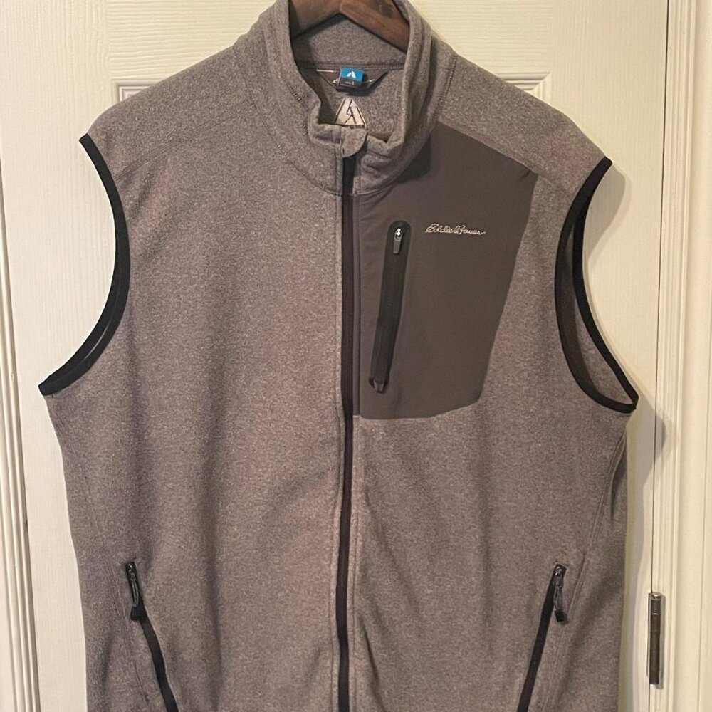 Eddie Bauer Men's Gray Fleece First Ascent Zip-Up Stand Collar Vest Size L